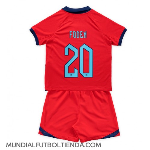 Camiseta Inglaterra Phil Foden #20 Segunda Equipación Replica Mundial 2022 para niños mangas cortas (+ Pantalones cortos)